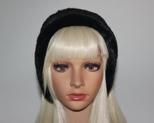Black earmuffs Rabbit faux fur headband turban Skiing headphones