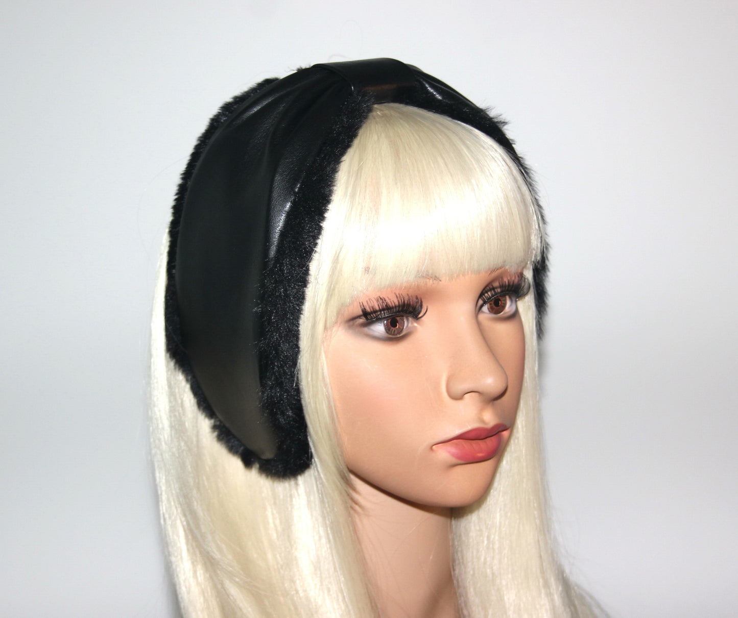 Black woman earmuffs faux leather&faux fur fluffy ear muffs