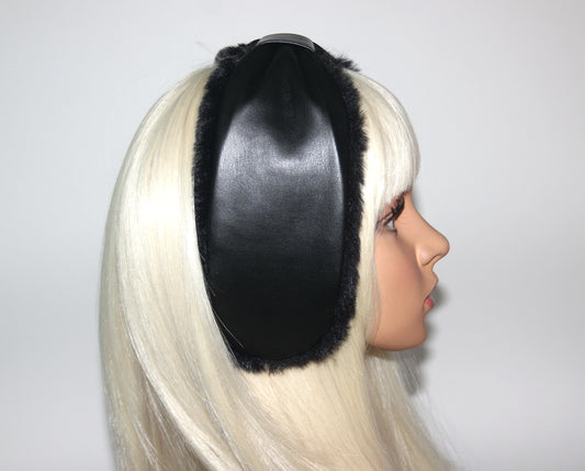 Black woman earmuffs faux leather&faux fur fluffy ear muffs