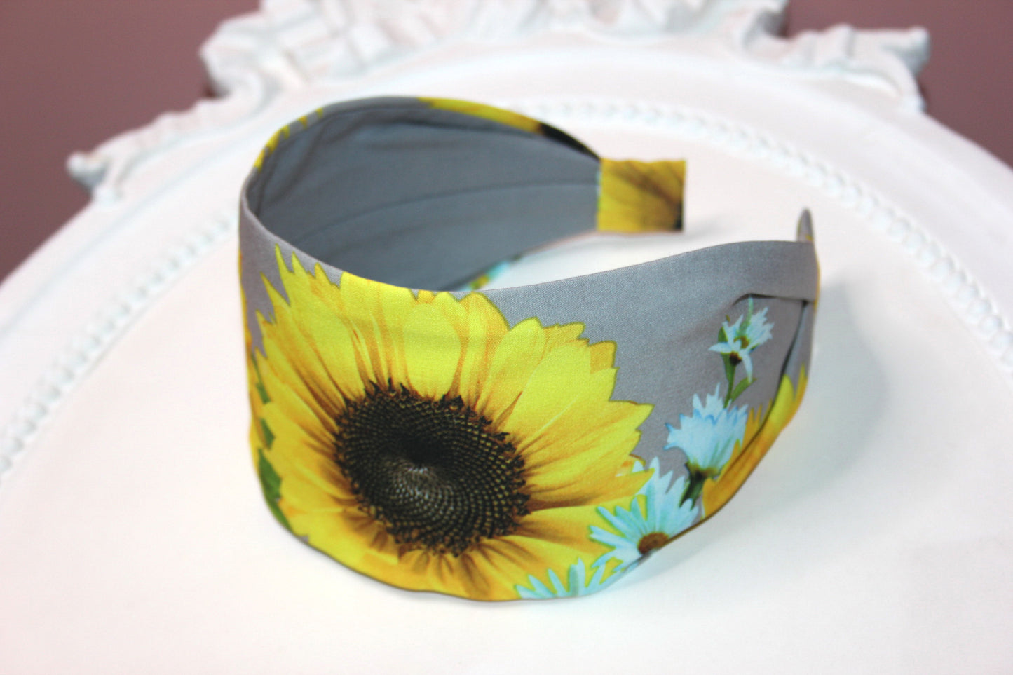 Sunflower head covering gray&yellow women hairband scarf