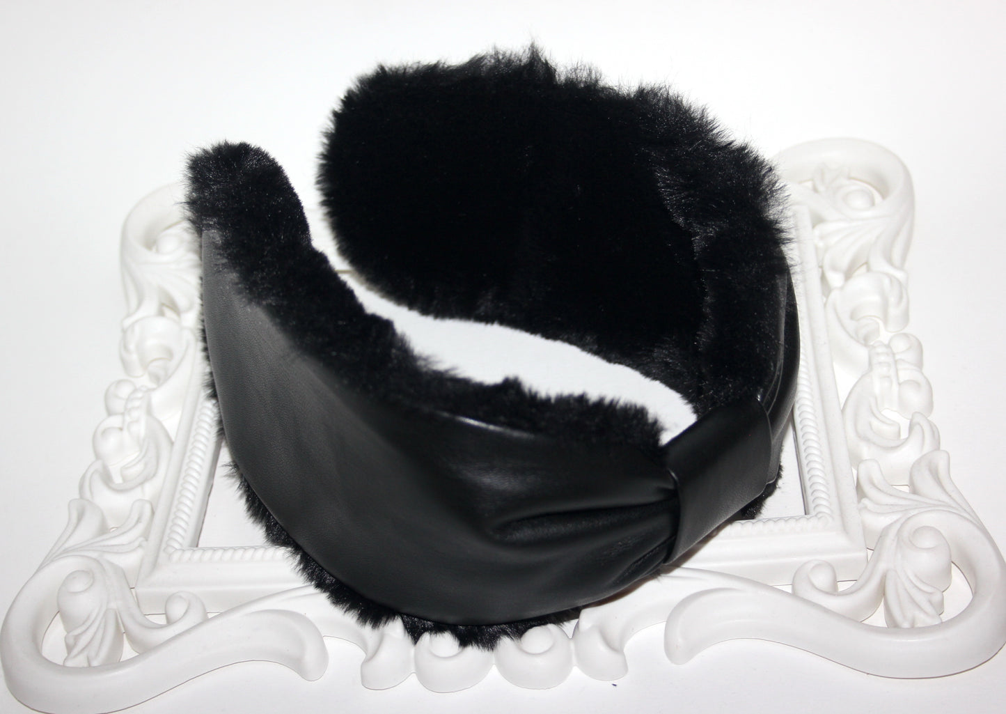 Black woman earmuffs faux leather&faux fur fluffy ear muffs