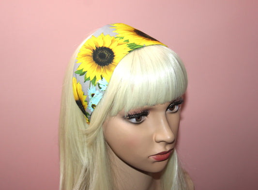 Sunflower head covering gray&yellow women hairband scarf