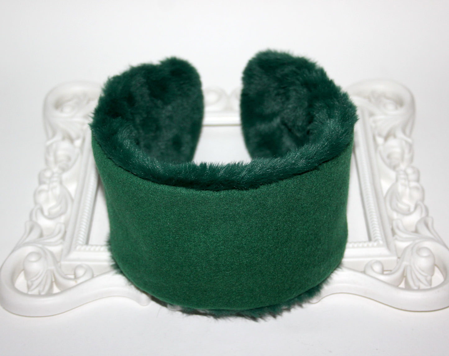 Green Wool ear warmer Faux fur earmuff for women Boho winter headwrap