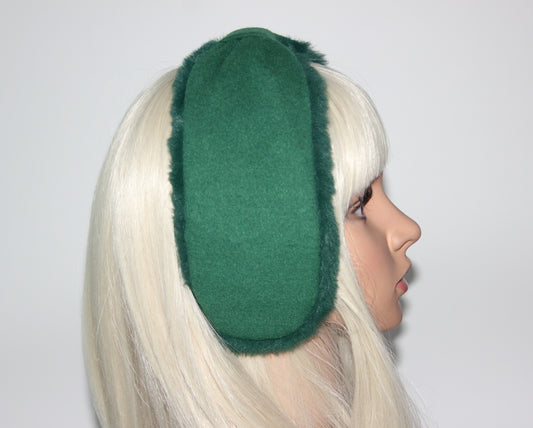 Green earmuff for women Faux fur &Wool ear warmer comfy skiing earmuffs