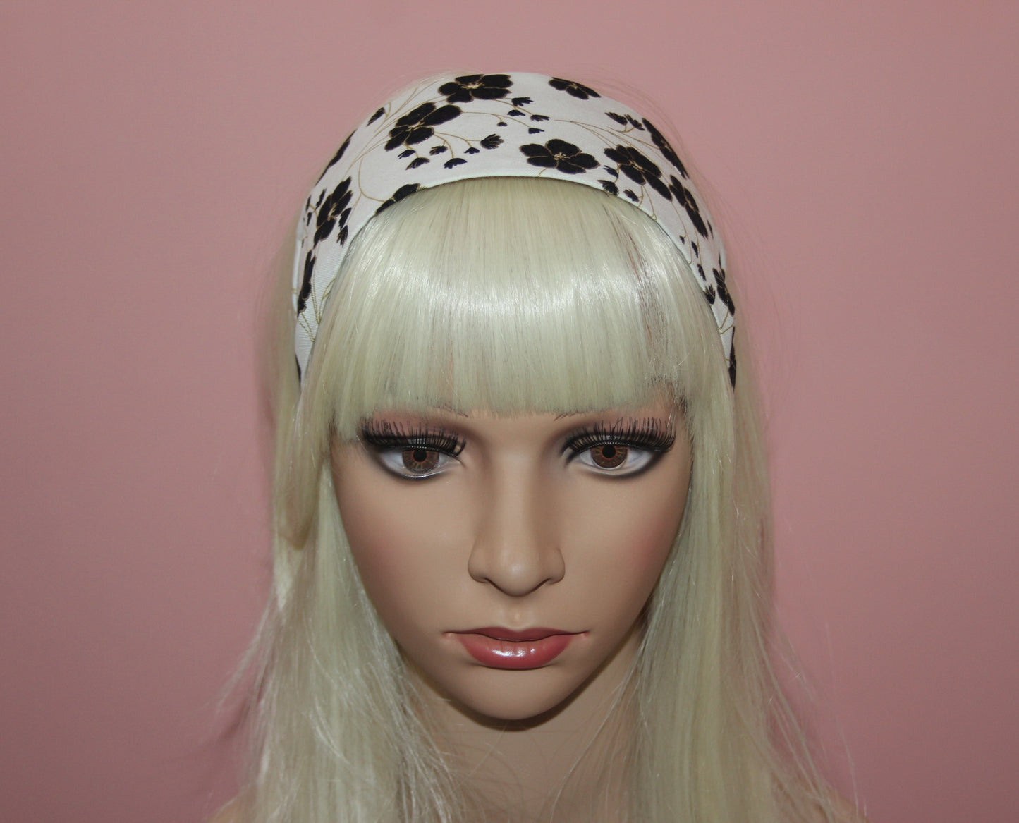 Ivory retro flower print cotton headband