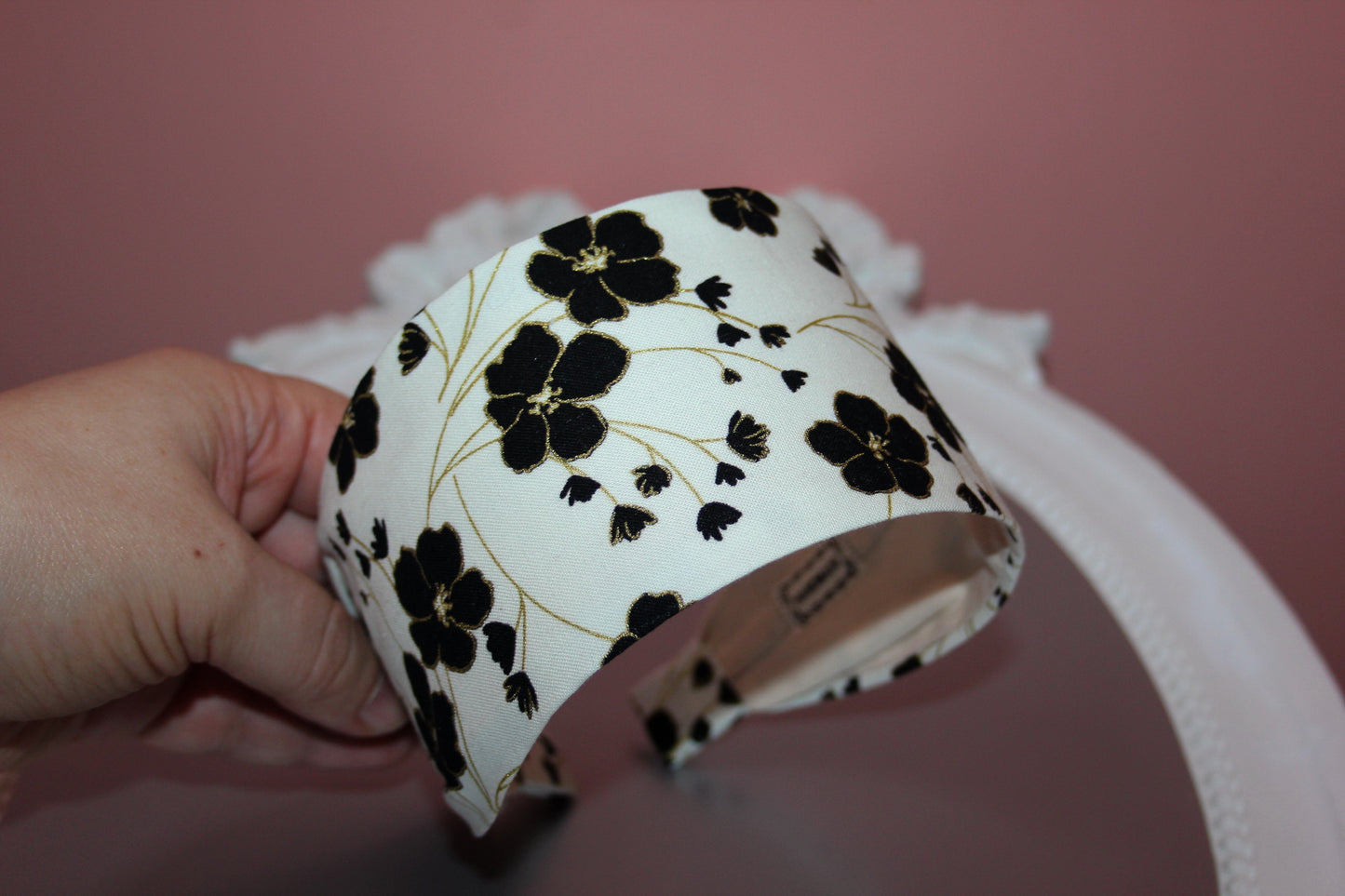 Ivory retro flower print cotton headband