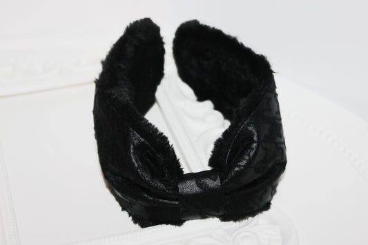 Leather earmuffs Black ear warmer headband houndstooth embroider skiing earmuffs