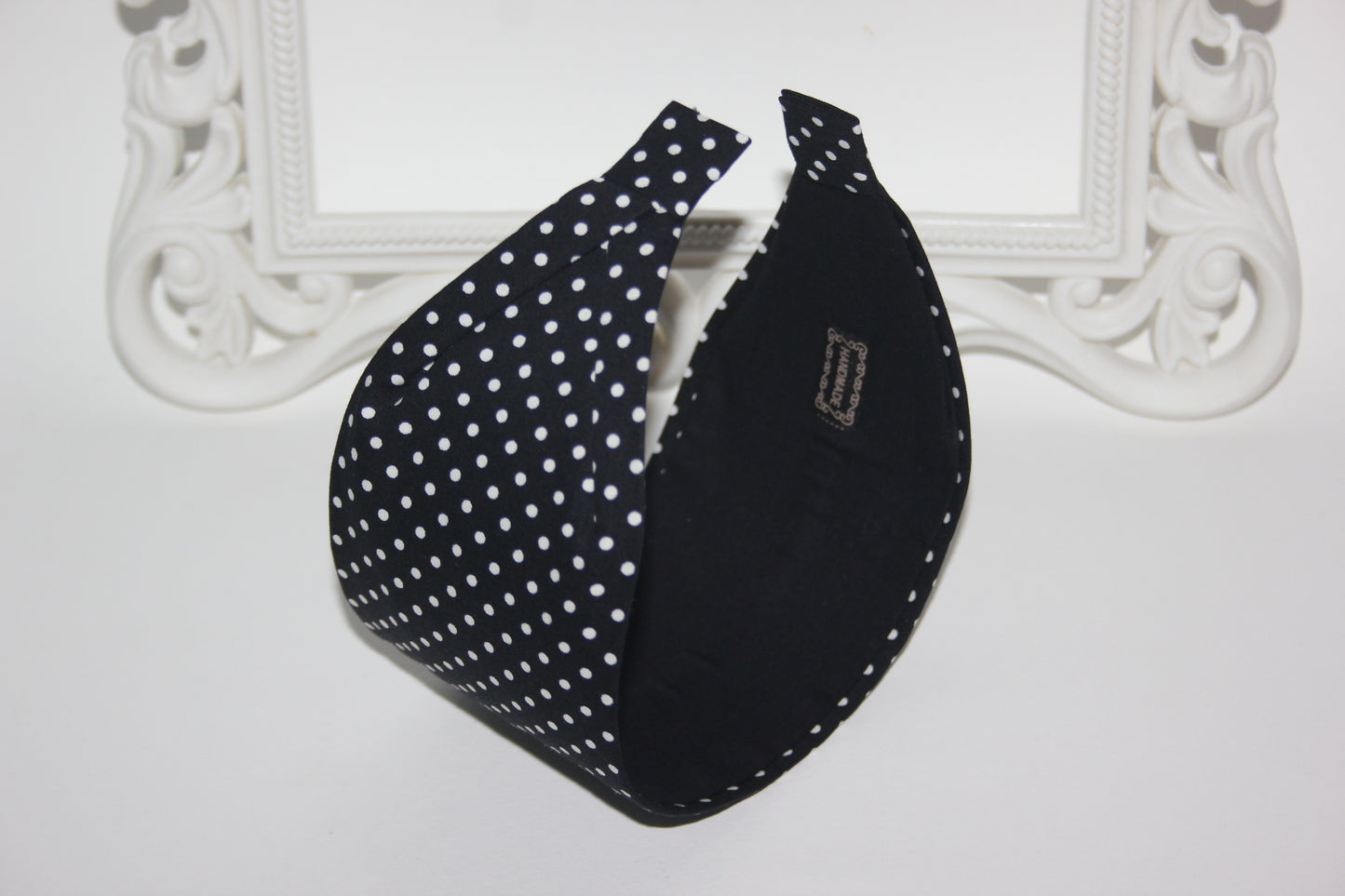 Wide fabric headband polka dot black and white adult cotton headband