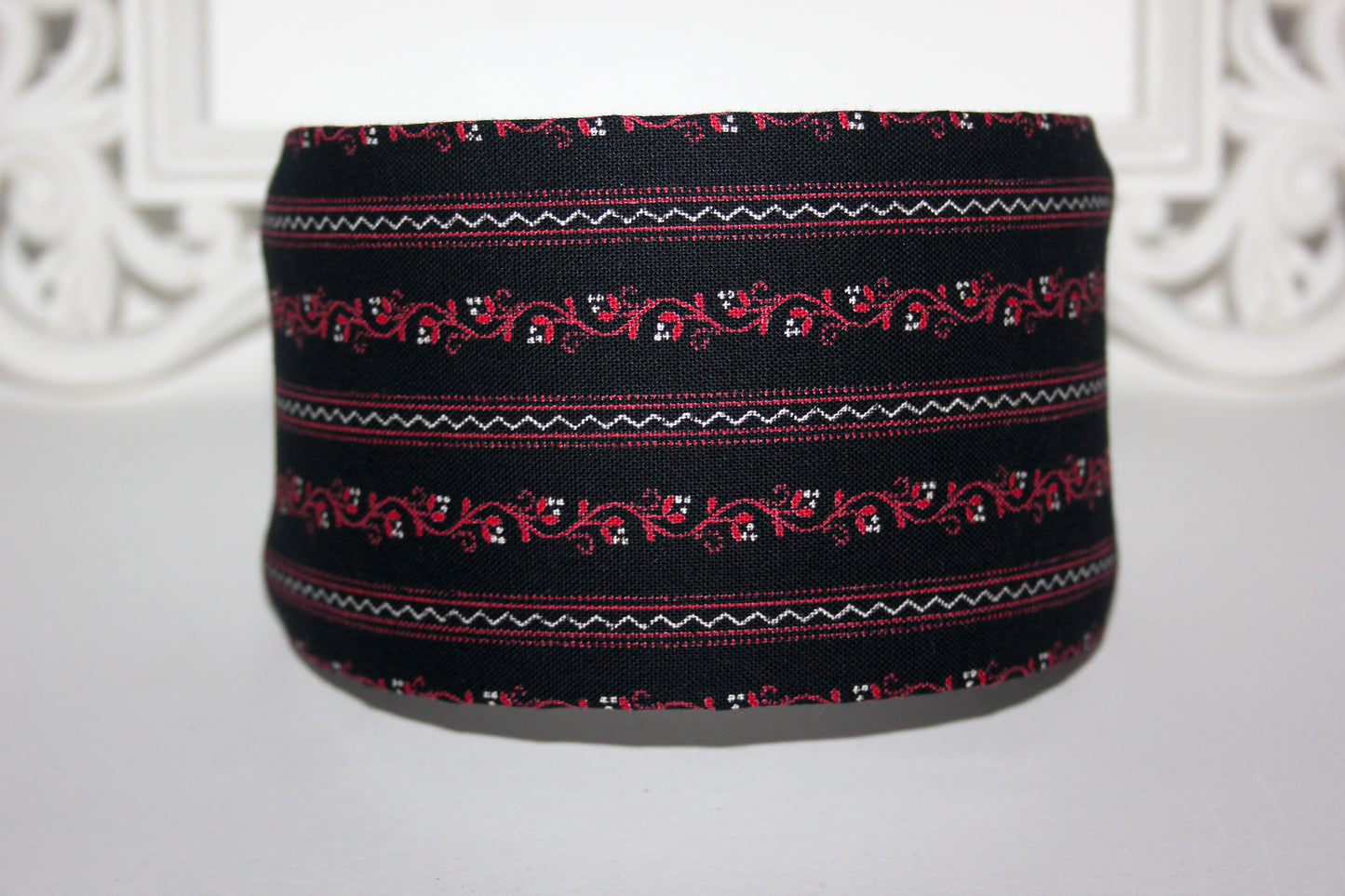 Cotton headband Ethnic Ikat head cover Black & Red wide alopecia head scarf