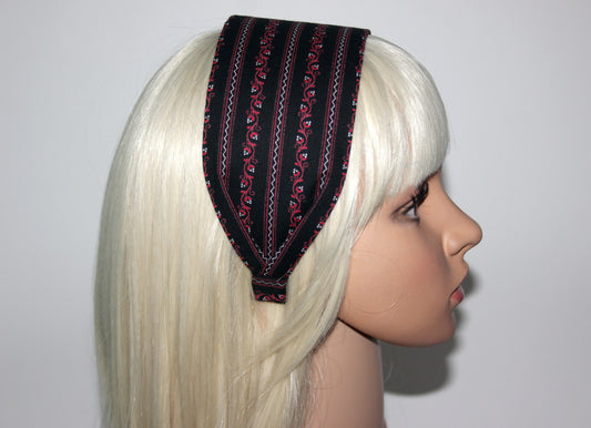 Cotton headband Ethnic Ikat head cover Black & Red wide alopecia head scarf