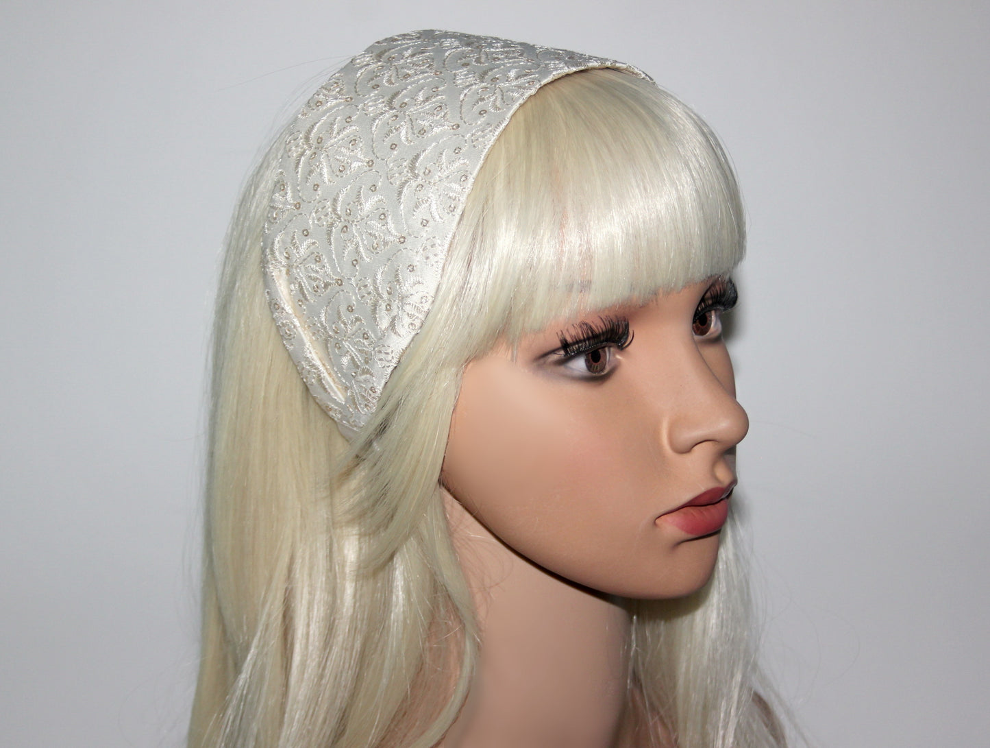 Beige headband scarf Embroidered viscose blend silk boho hairband