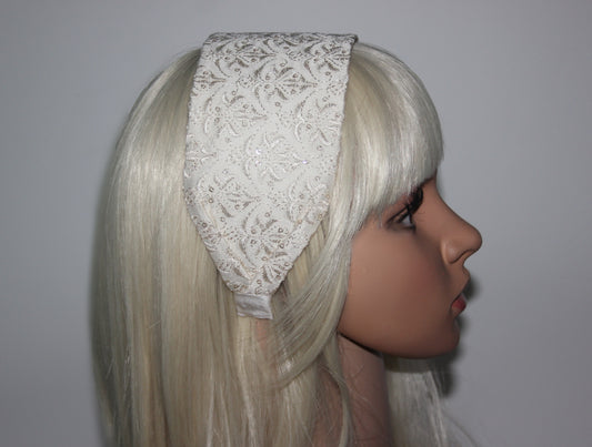 Beige headband scarf Embroidered viscose blend silk boho hairband