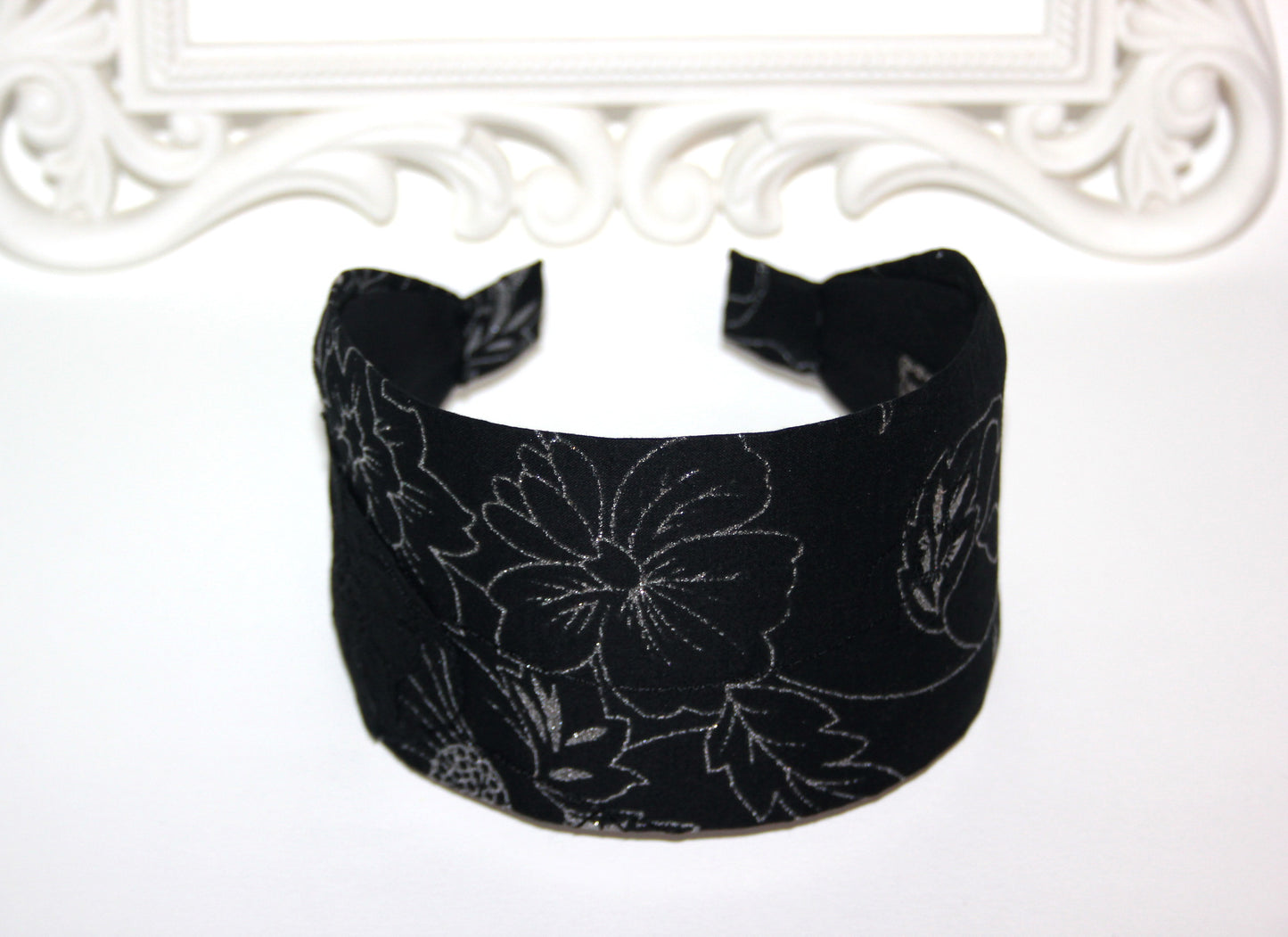 Headband for women Black & Silver Cotton Embroidered head scarf