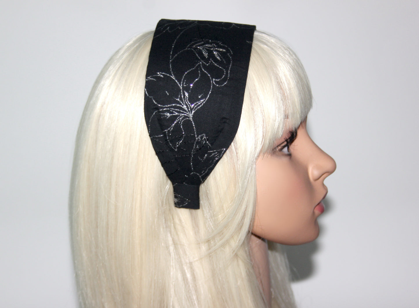 Headband for women Black & Silver Cotton Embroidered head scarf