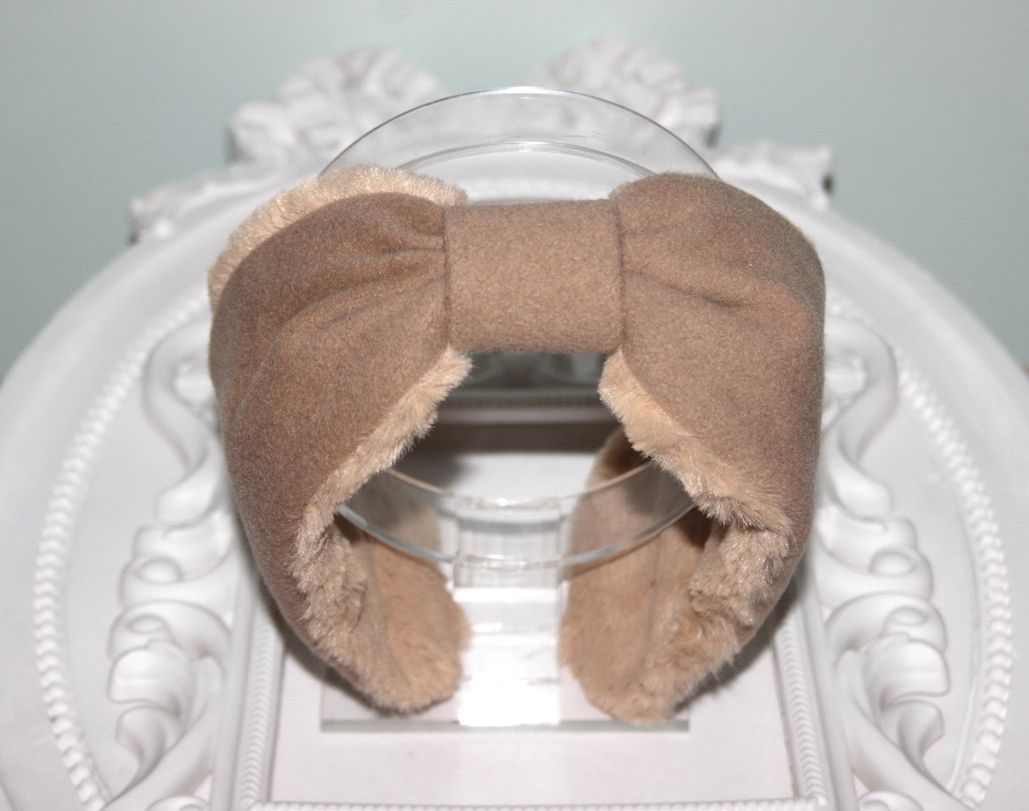 Faux Fur Brown earmuffs women ear warmer Comfy wool headband turban