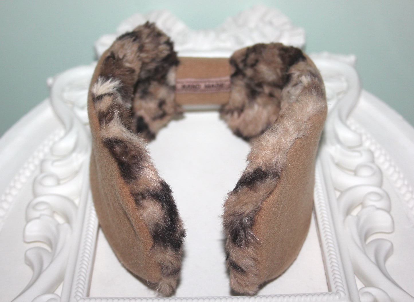 Brown earmuffs for women Animmal print faux fur headband turban