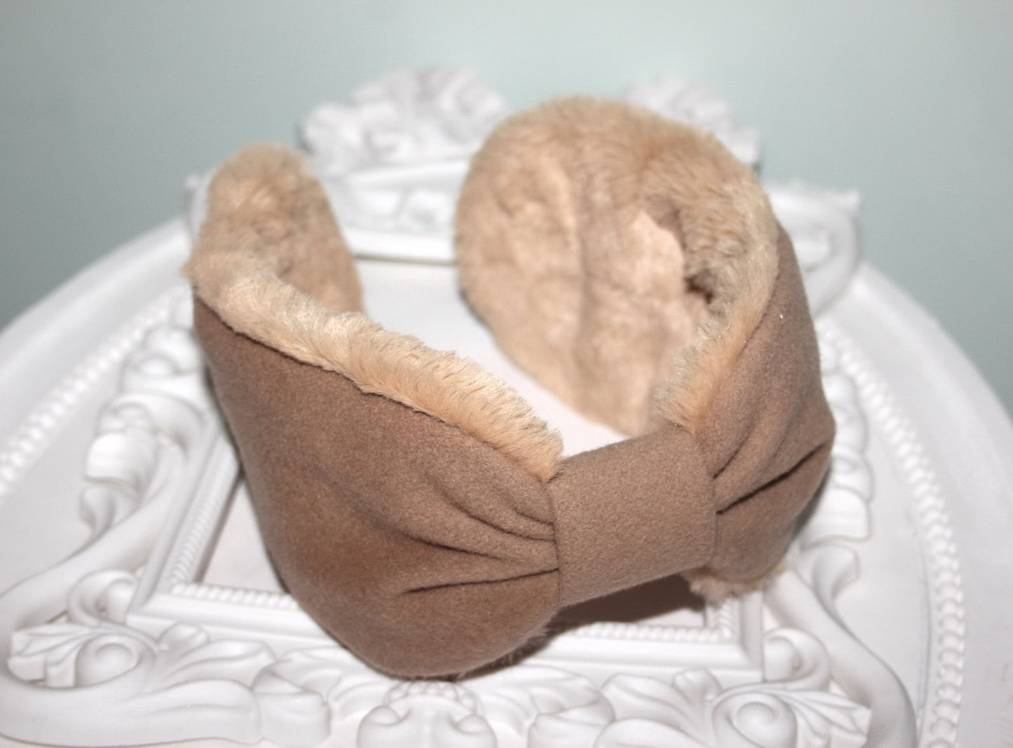 Faux Fur Brown earmuffs women ear warmer Comfy wool headband turban
