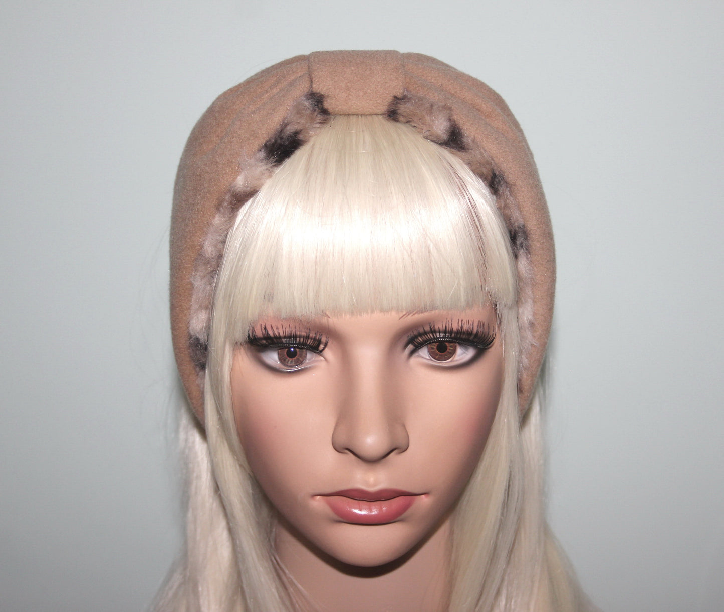 Brown earmuffs for women Animmal print faux fur headband turban