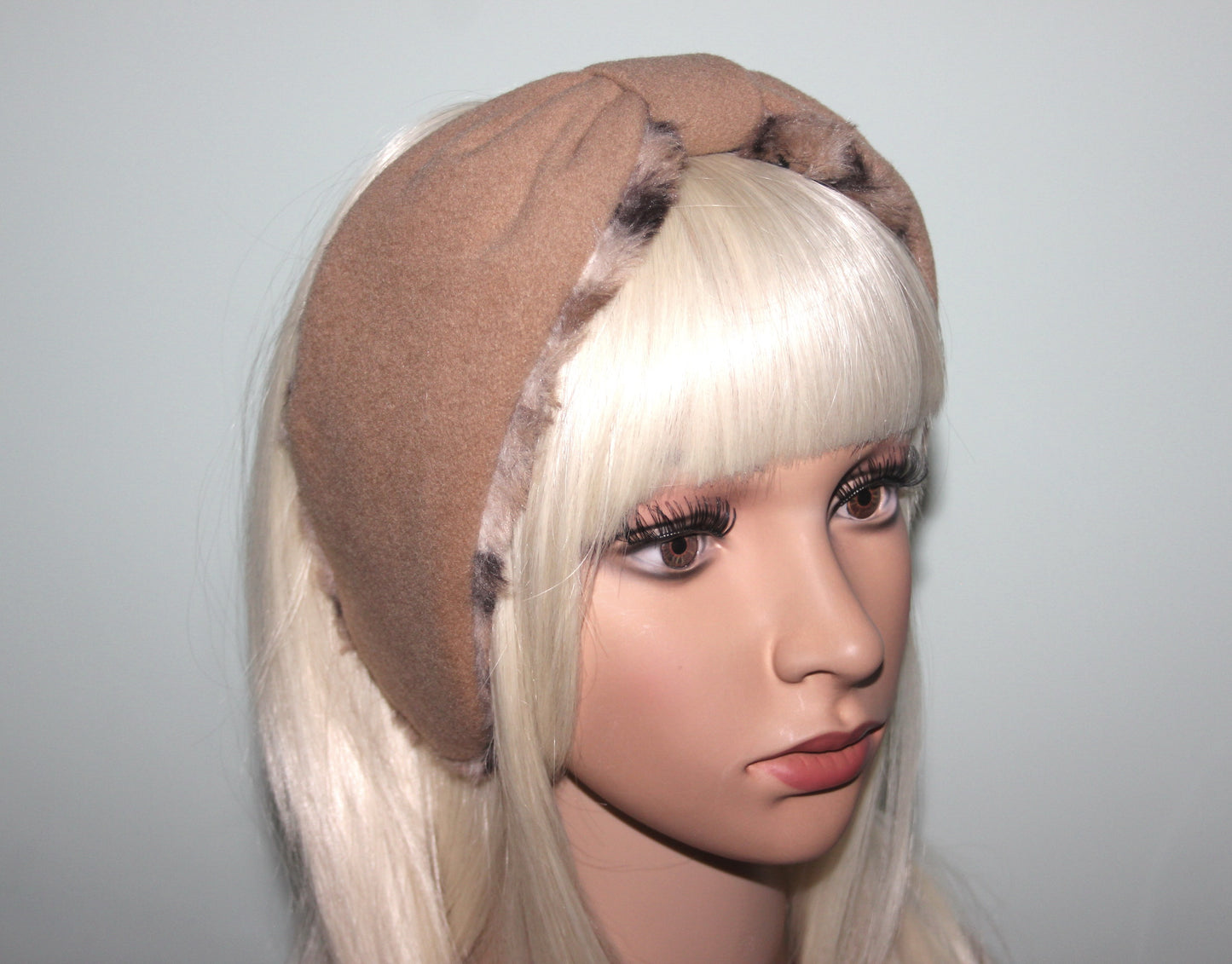 Brown earmuffs for women Animmal print faux fur headband turban