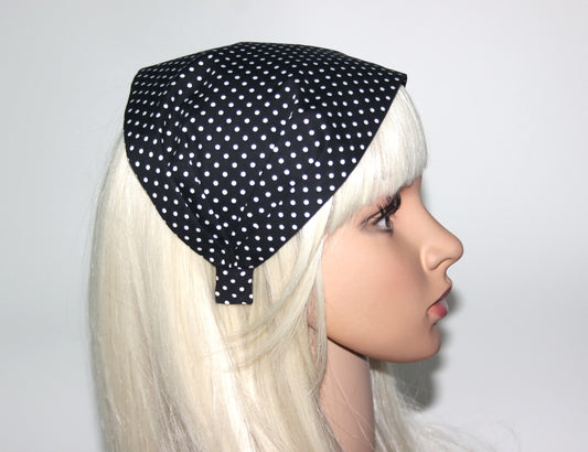 Polka dot headband bandana Black & White cotton hippie head scarf