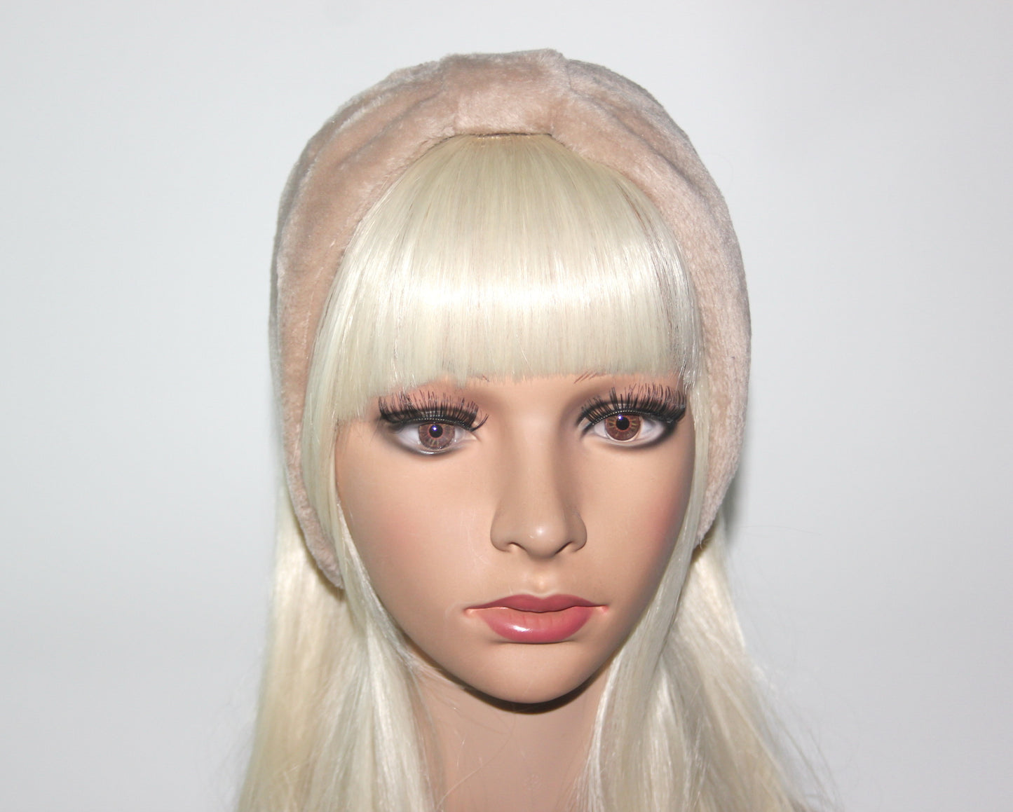 Fluffy ear warmer Beige faux fur earmuffs women Headband turban Warm headphones