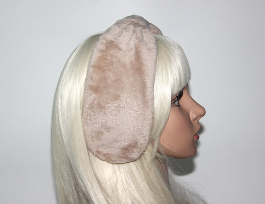 Fluffy ear warmer Beige faux fur earmuffs women Headband turban Warm headphones