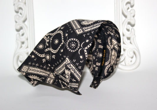 Bandana headband Black & Beige structured cotton kerchief Triangle hair band