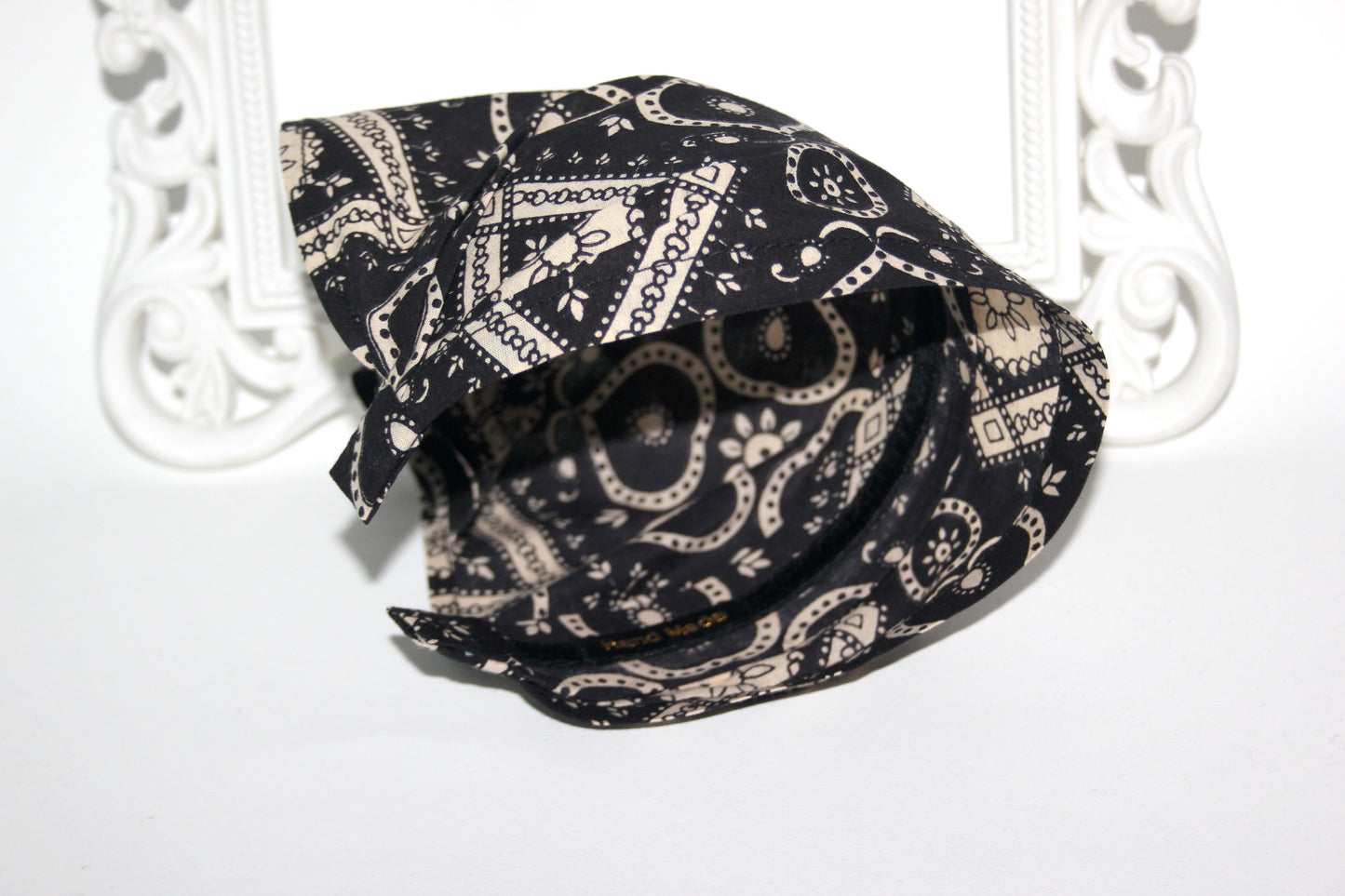 Bandana headband Black & Beige structured cotton kerchief Triangle hair band