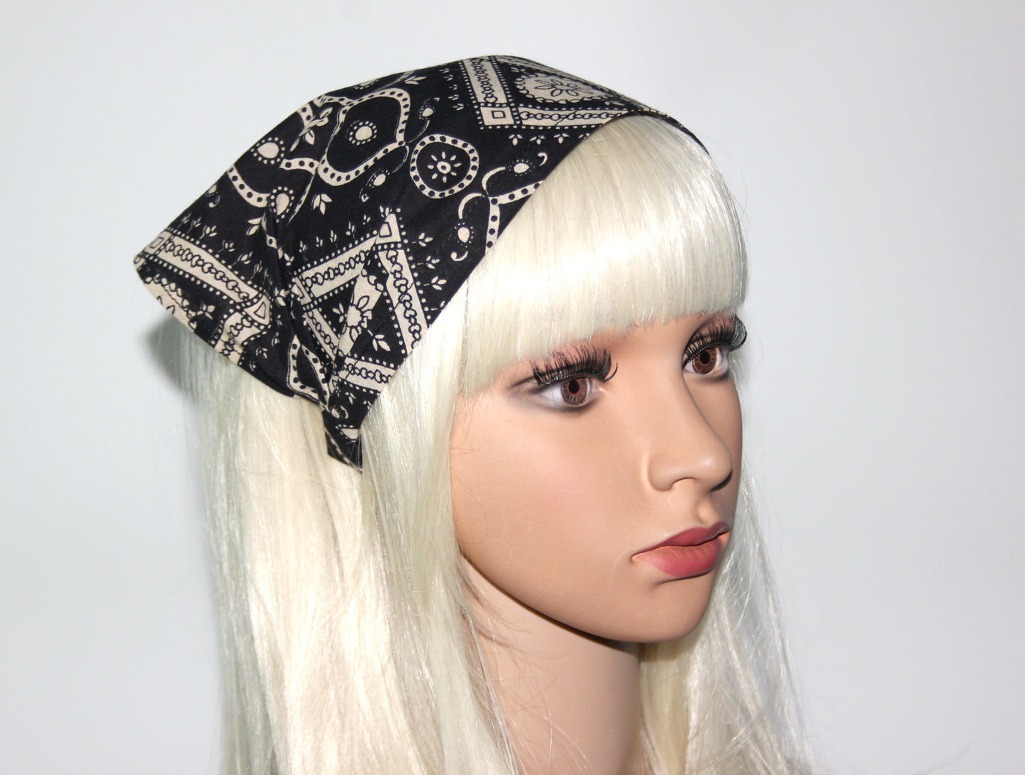 Bandana headband Black & Beige structured cotton kerchief Triangle hair band