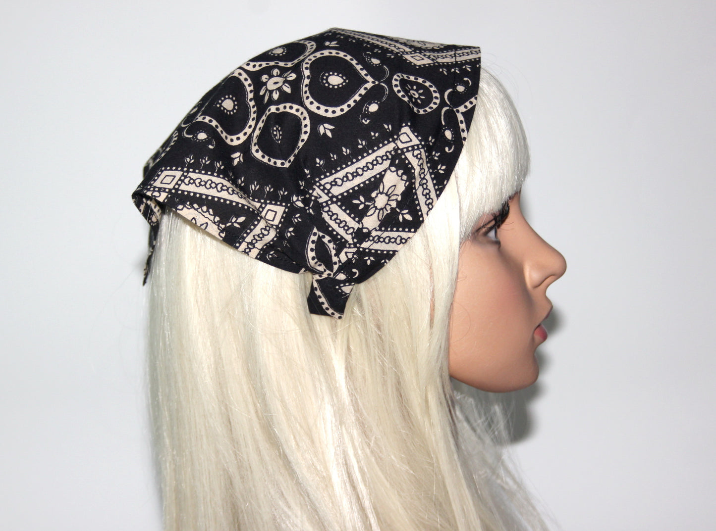 Bandana headband Black & Beige structured cotton kerchief Triangle hair band