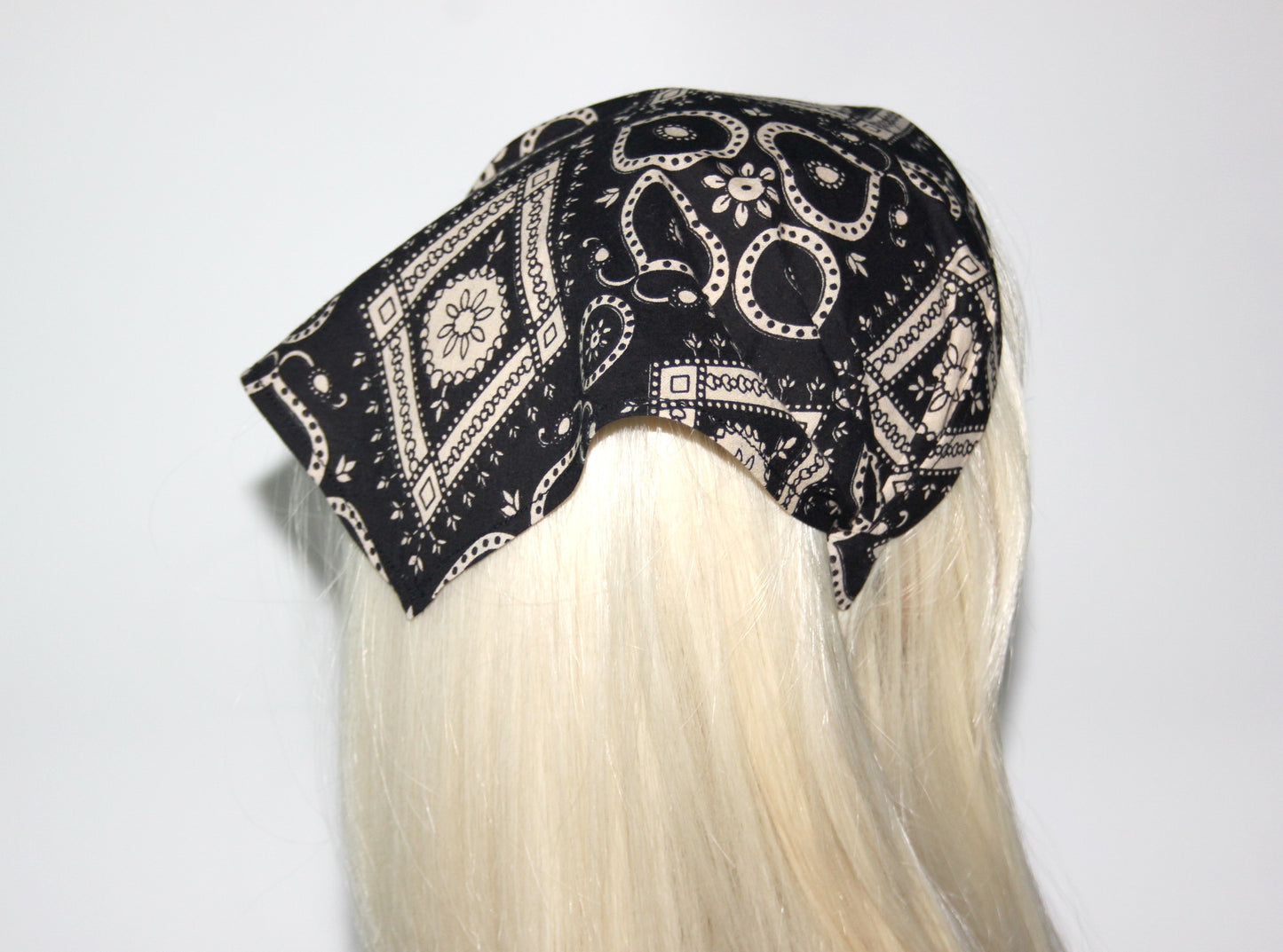 Bandana headband Black & Beige structured cotton kerchief Triangle hair band