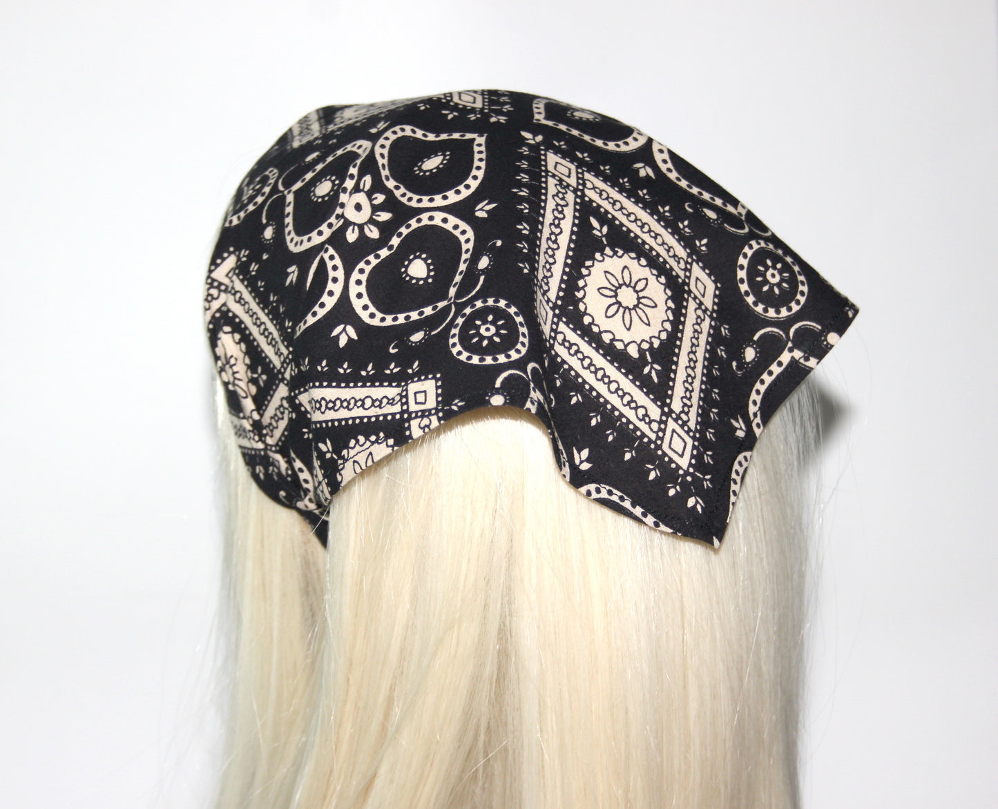 Bandana headband Black & Beige structured cotton kerchief Triangle hair band