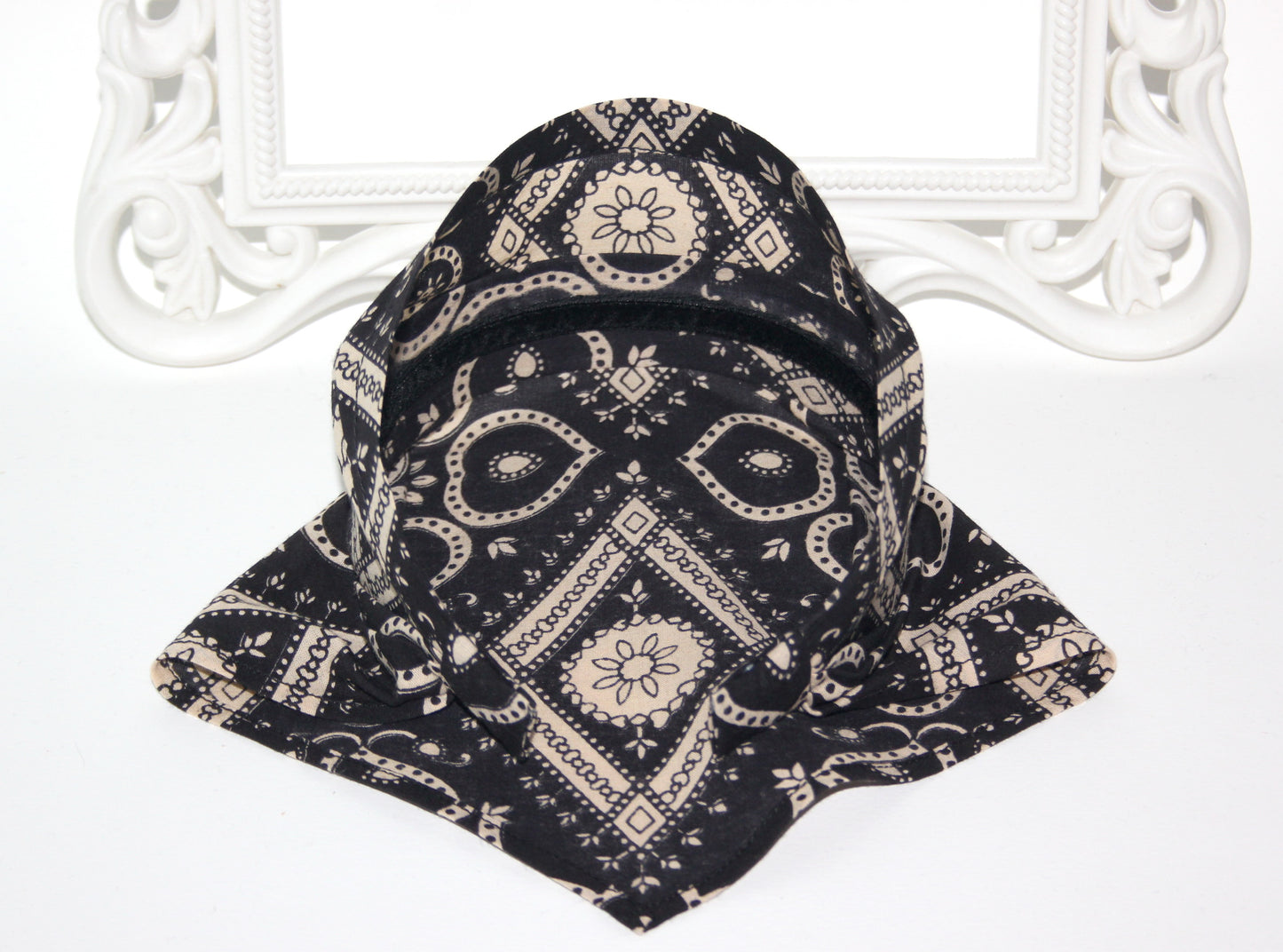 Bandana headband Black & Beige structured cotton kerchief Triangle hair band