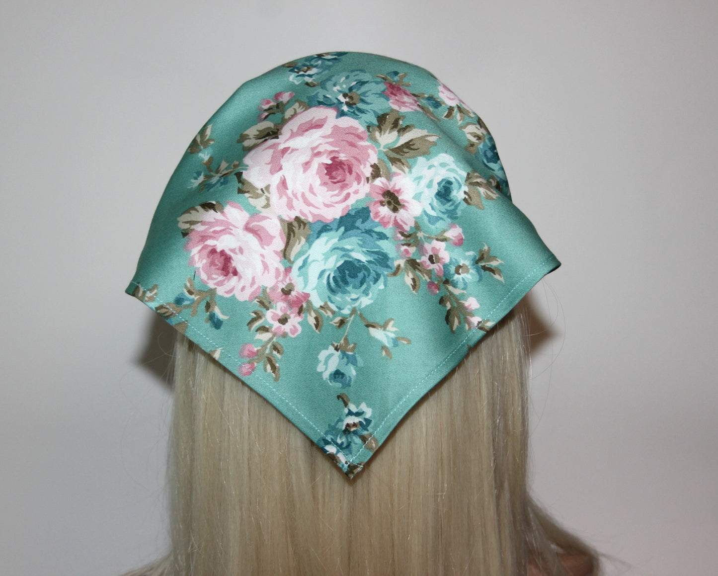 Head kerchief Dusty Green satin cotton triangle bandana headband