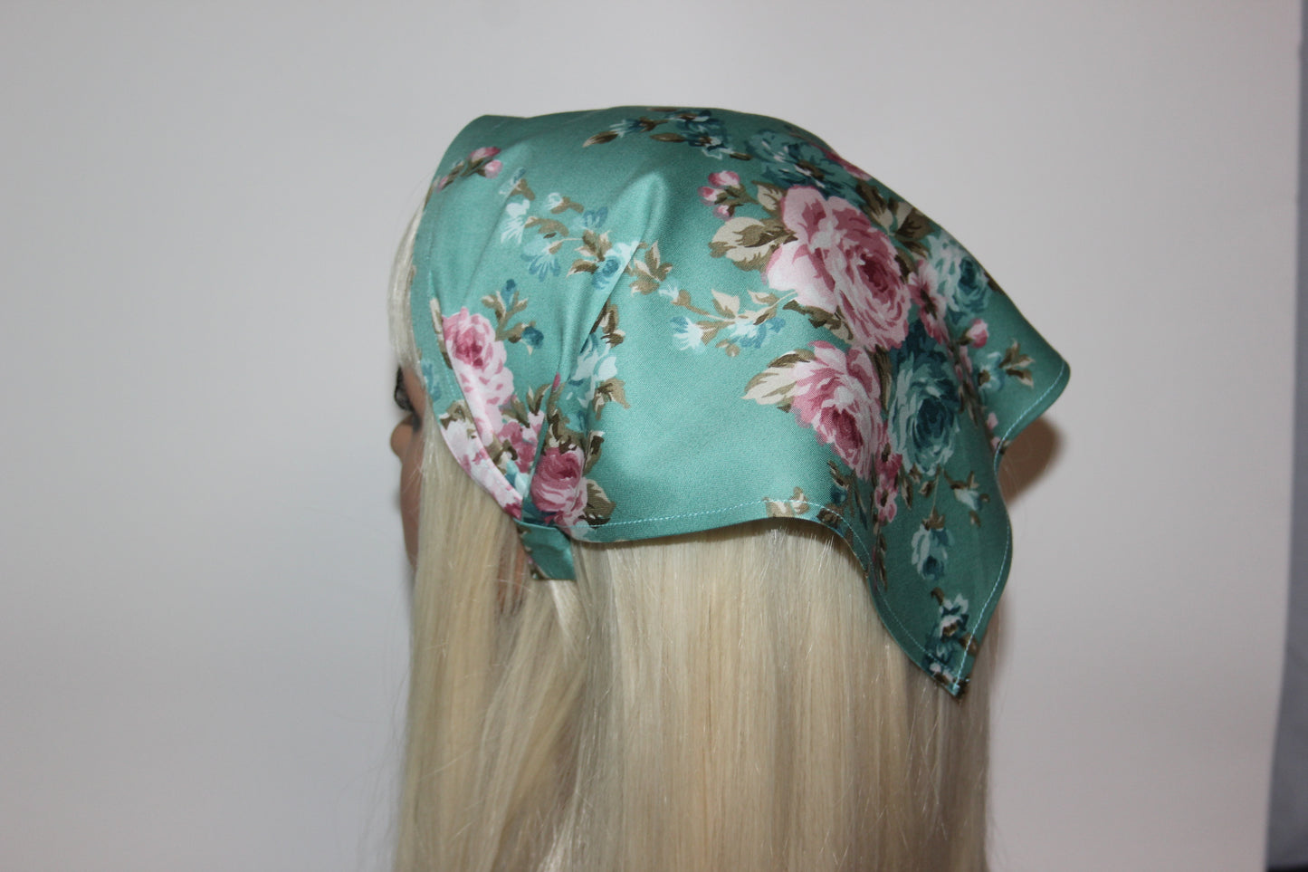 Head kerchief Dusty Green satin cotton triangle bandana headband