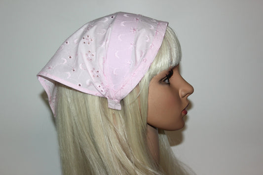 Pink hair kerchief Eyelet cotton bandana headband Triangle headcover