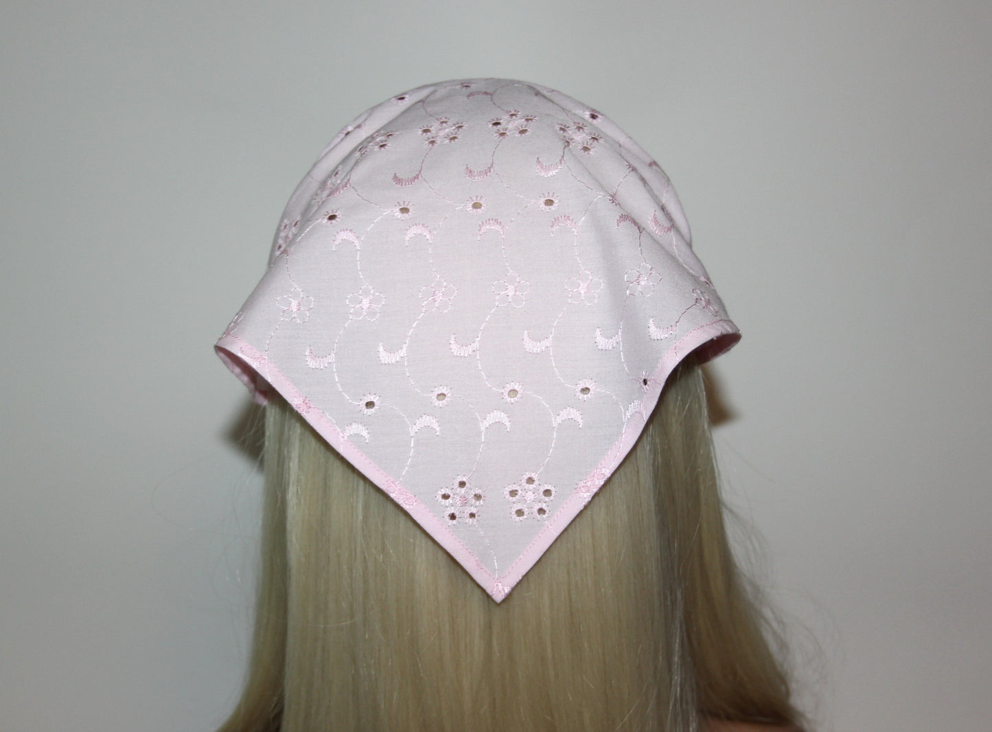 Pink hair kerchief Eyelet cotton bandana headband Triangle headcover