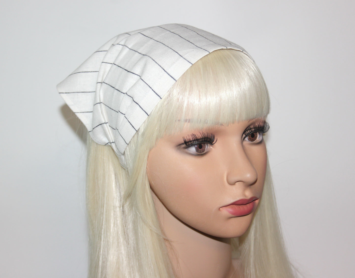 Ivory & Black stripe bandana Linen headband Structured retro head scarf Comfy hippie headband (Copy)