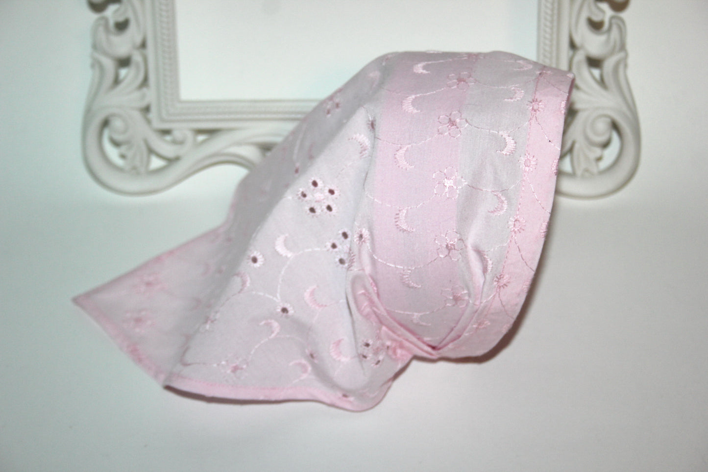 Pink hair kerchief Eyelet cotton bandana headband Triangle headcover
