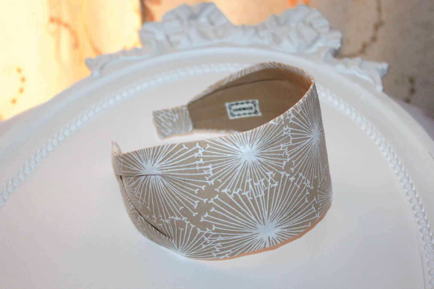 Fabric headband for women Cotton print beige head scarf