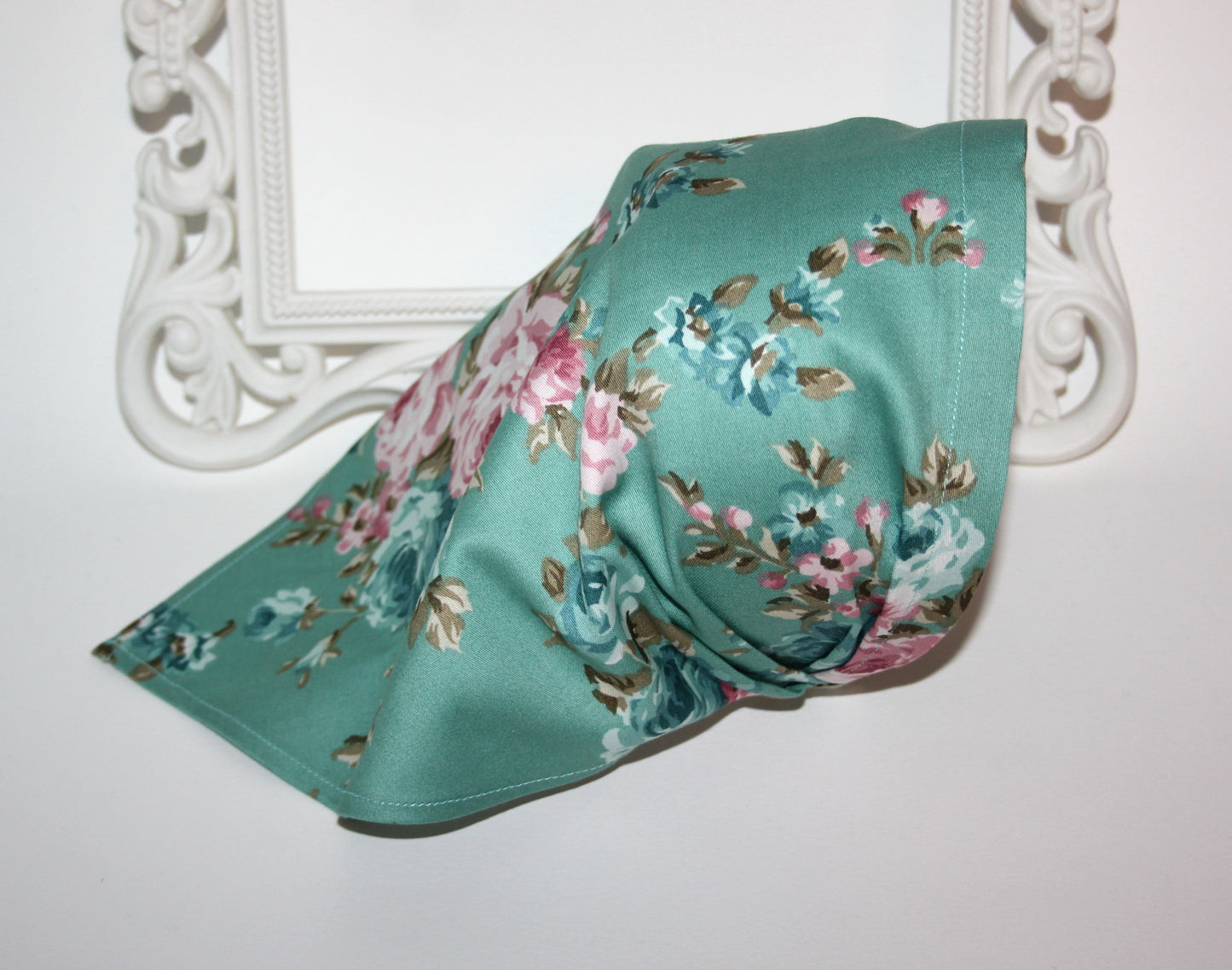 Head kerchief Dusty Green satin cotton triangle bandana headband