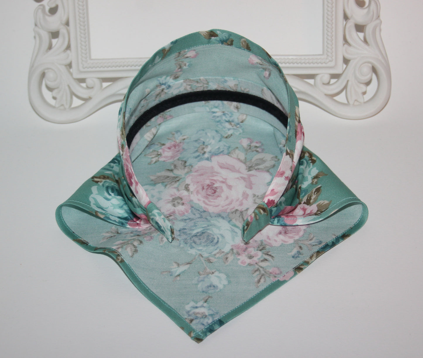 Head kerchief Dusty Green satin cotton triangle bandana headband