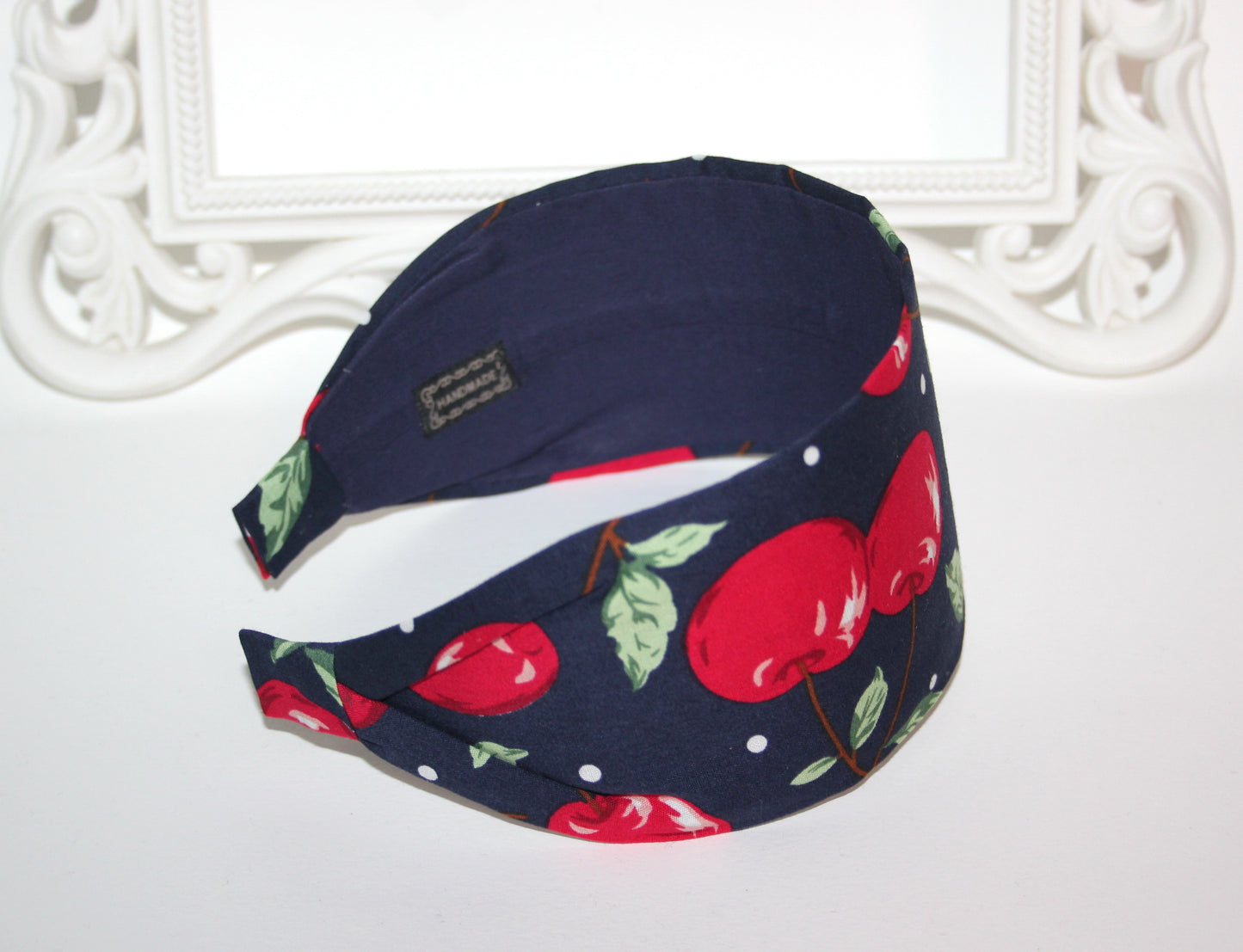 Cherry hairband bandana Dark Blue wide headband for women