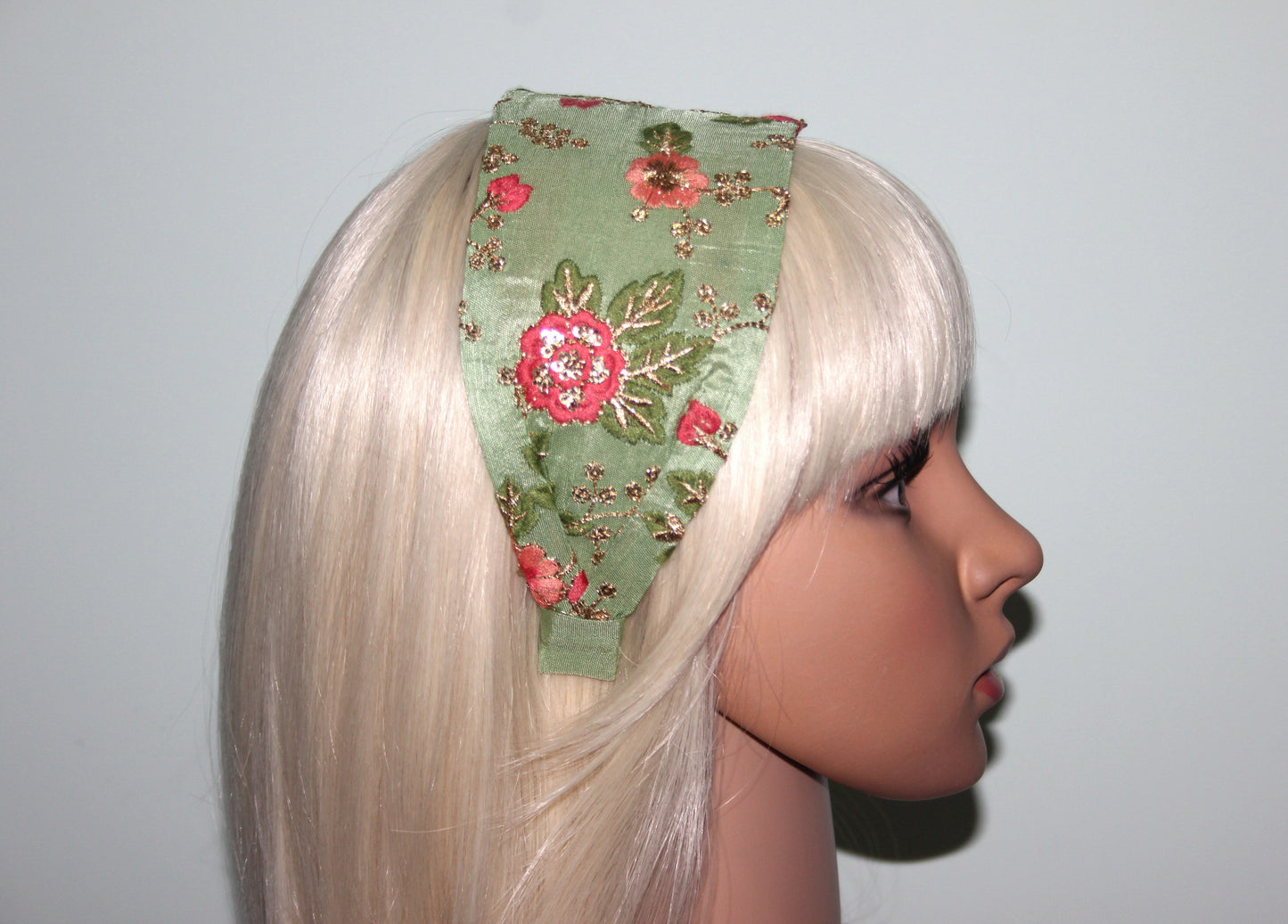 Embroidered flower headband Aple Green blossom chic hairband
