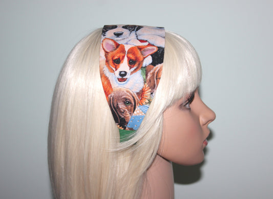 Puppy print headband Dog lover hairband for women, adorable pet print headpiece