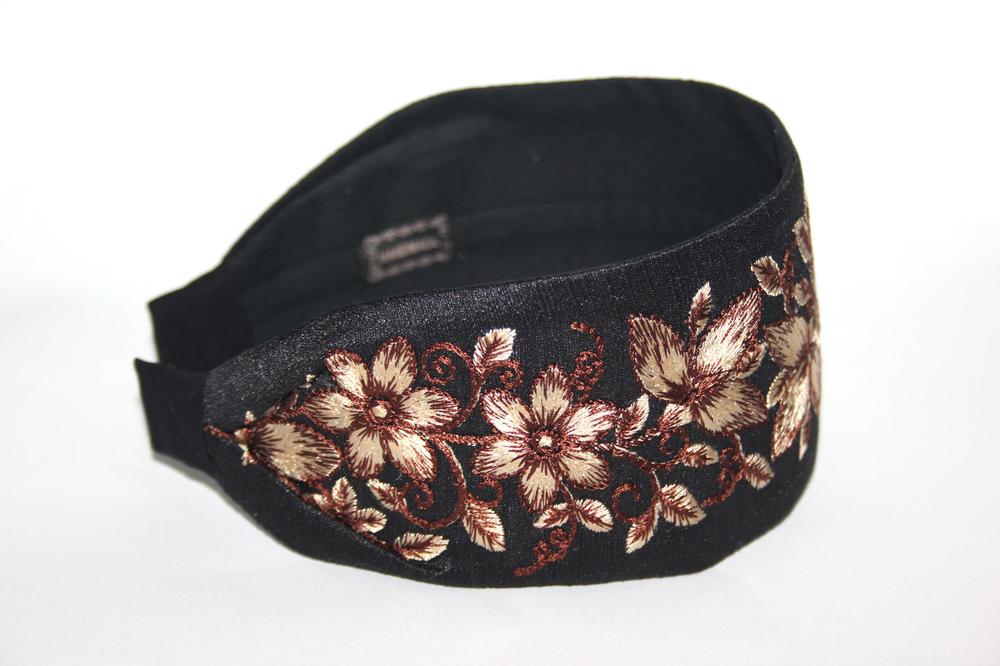 Boho embroidered headband 2.75" inch Black & Brown events wide head cover