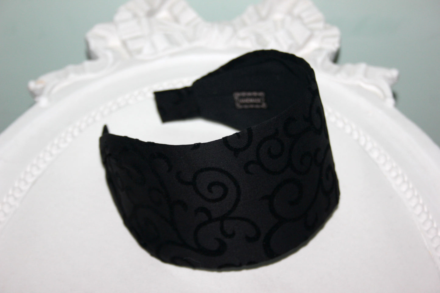 Black headband Flocked swirl cotton hairband wide headband scarf for women