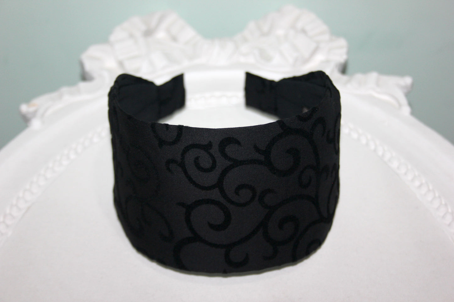 Black headband Flocked swirl cotton hairband wide headband scarf for women