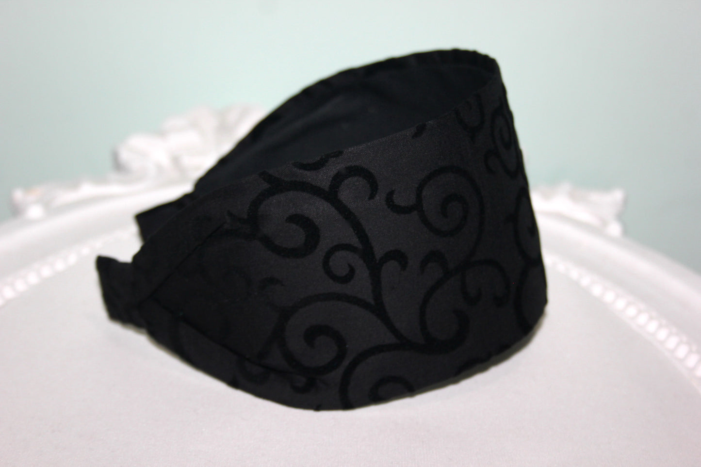 Black headband Flocked swirl cotton hairband wide headband scarf for women