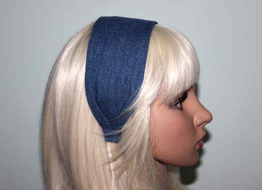 Denim headband blue wide hairband for women comfy hair accessories